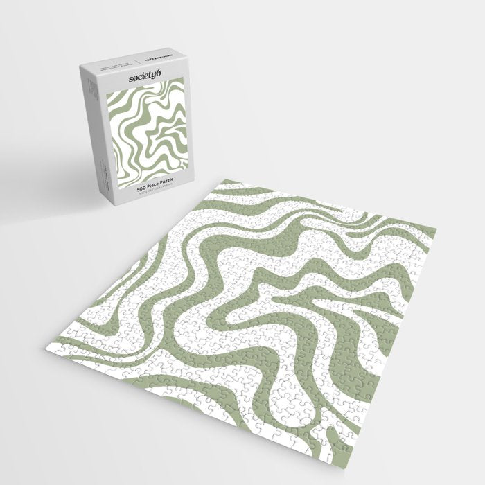 Liquid Swirl Retro Abstract Pattern in White and Sage Jigsaw Puzzle Gallery Image 2