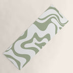 Liquid Swirl Retro Abstract Pattern in White and Sage Yoga Mat Gallery Image 1