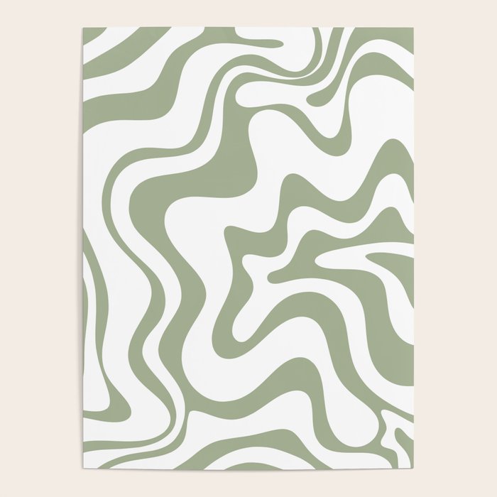 Liquid Swirl Retro Abstract Pattern in White and Sage Poster Gallery Image 4