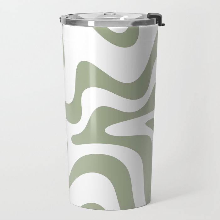 Liquid Swirl Retro Abstract Pattern in White and Sage Travel Mug Gallery Image 2