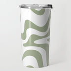 Liquid Swirl Retro Abstract Pattern in White and Sage Travel Mug Gallery Image 2