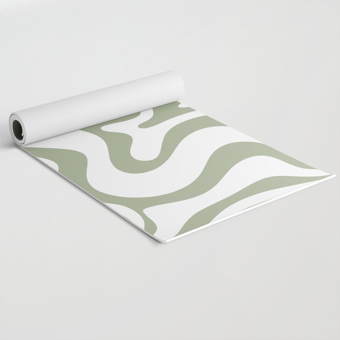 Liquid Swirl Retro Abstract Pattern in White and Sage Yoga Mat Gallery Image 2