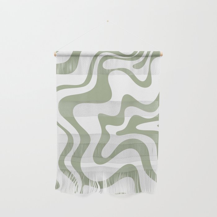 Liquid Swirl Retro Abstract Pattern in White and Sage Wall Hanging Gallery Image 1