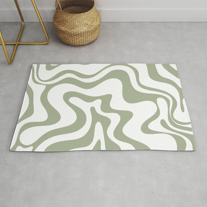 Liquid Swirl Retro Abstract Pattern in White and Sage Rug Gallery Image 1