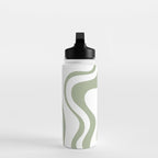 Liquid Swirl Retro Abstract Pattern in White and Sage Water Bottle Gallery Image 3