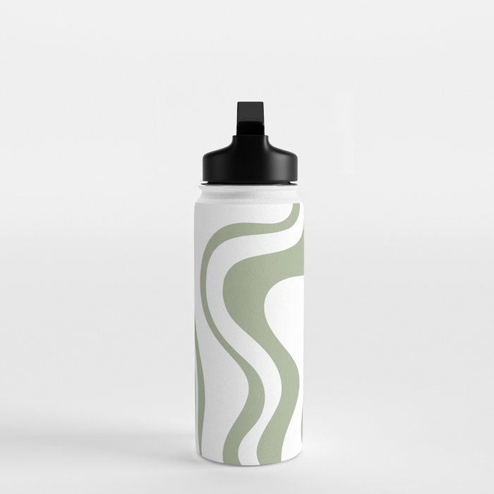 Liquid Swirl Retro Abstract Pattern in White and Sage Water Bottle Gallery Image 3