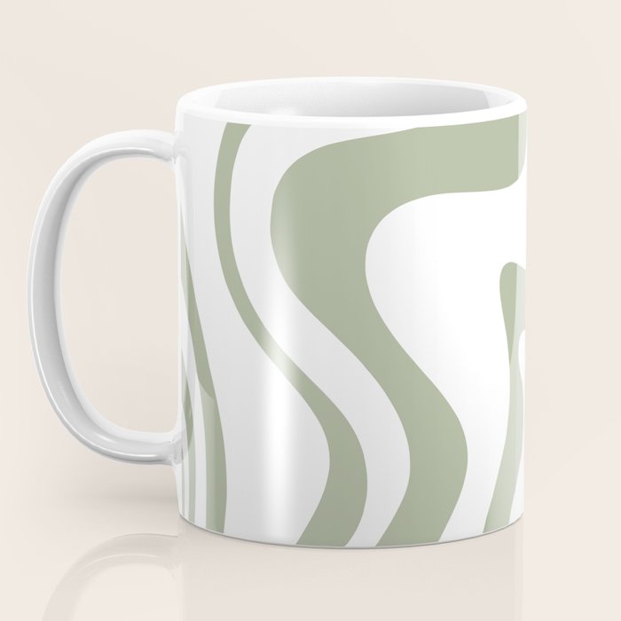 Liquid Swirl Retro Abstract Pattern in White and Sage Coffee Mug Gallery Image 3