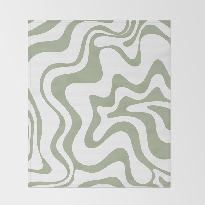 Liquid Swirl Retro Abstract Pattern in White and Sage Throw Blanket Gallery Image 2