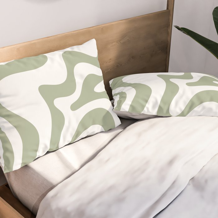 Liquid Swirl Retro Abstract Pattern in White and Sage Pillow Sham Gallery Image 2