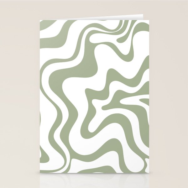 Liquid Swirl Retro Abstract Pattern in White and Sage Stationery Card Gallery Image 2