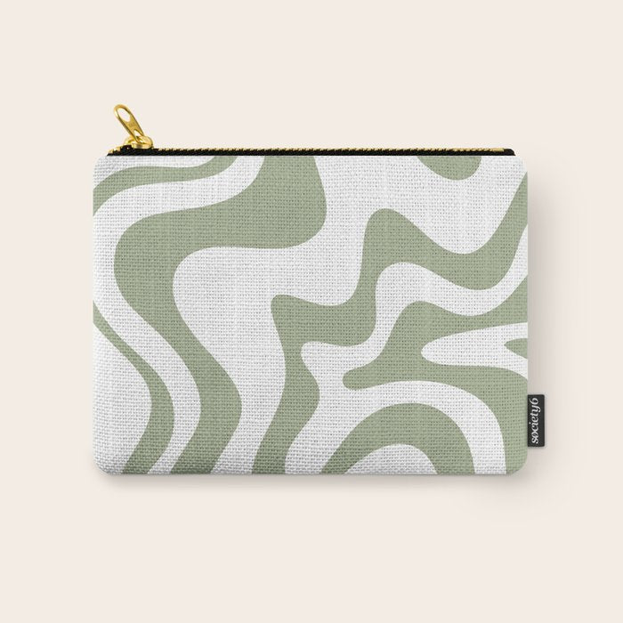 Liquid Swirl Retro Abstract Pattern in White and Sage Carry All Pouch Gallery Image 1