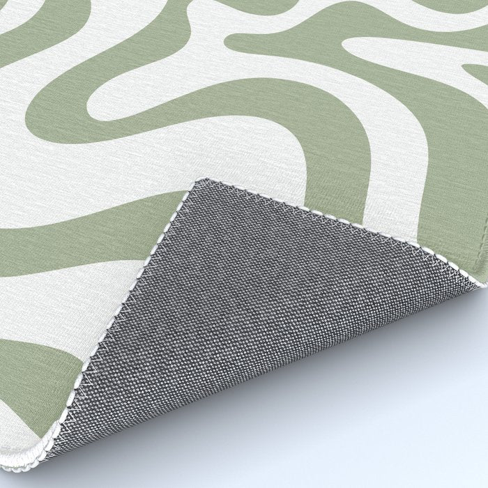 Liquid Swirl Retro Abstract Pattern in White and Sage Rug Gallery Image 4