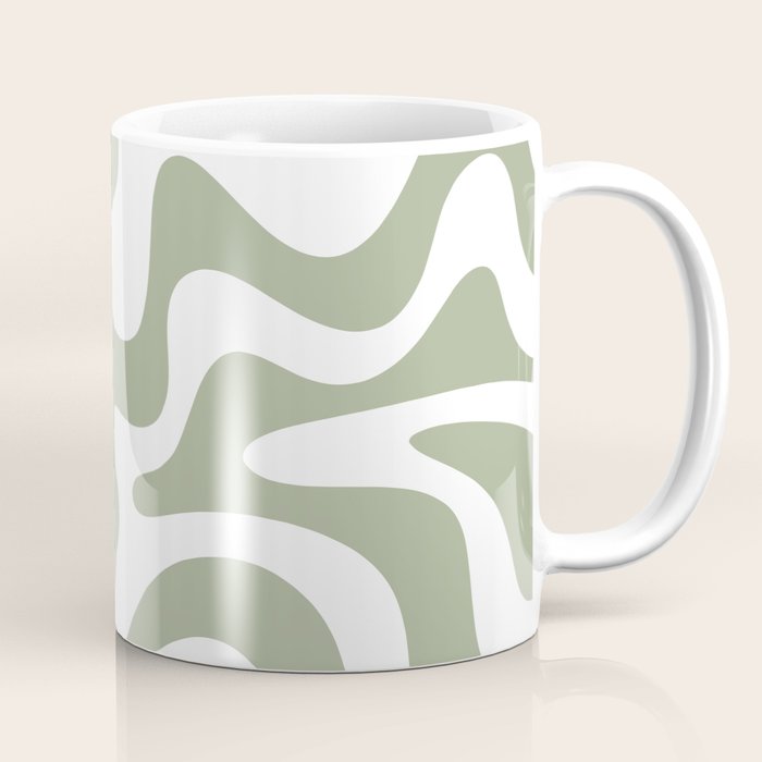 Liquid Swirl Retro Abstract Pattern in White and Sage Coffee Mug Gallery Image 1
