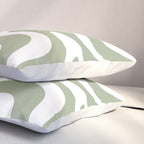 Liquid Swirl Retro Abstract Pattern in White and Sage Pillow Sham Gallery Image 3
