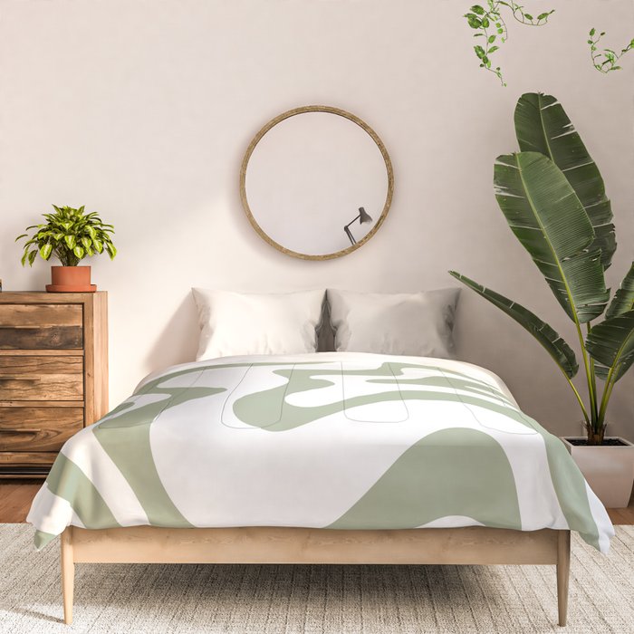 Liquid Swirl Retro Abstract Pattern in White and Sage Comforter Gallery Image 3