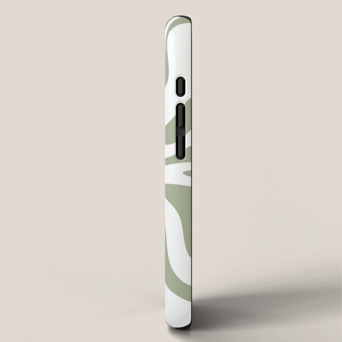 Liquid Swirl Retro Abstract Pattern in White and Sage iPhone Case Gallery Image 2
