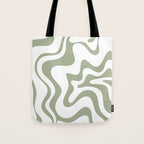 Liquid Swirl Retro Abstract Pattern in White and Sage Tote Bag Gallery Image 1