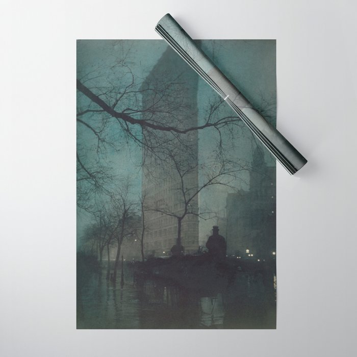 The Flatiron building New York twilight blue dreamscape photograph by Edward Steichen Wrapping Paper Gallery Image 1