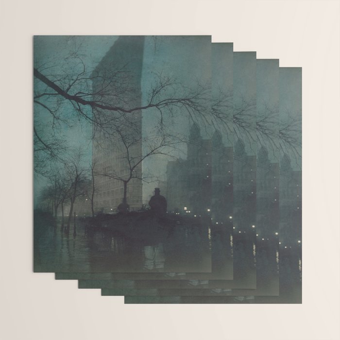 The Flatiron building New York twilight blue dreamscape photograph by Edward Steichen Wrapping Paper Gallery Image 3