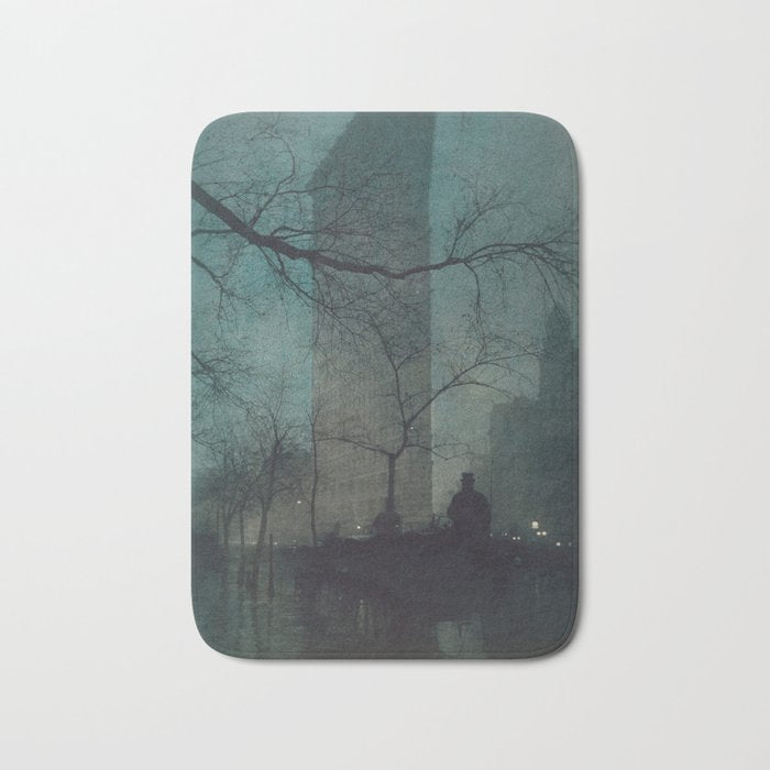 The Flatiron building New York twilight blue dreamscape photograph by Edward Steichen Bath Mat Gallery Image 1