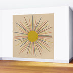 Mid-Century Modern Sunburst - Minimalist Abstract Sun in Mid Mod Mustard, Orange, Olive, Blue, and Beige Wall Mural Gallery Image 2