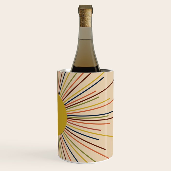 Mid-Century Modern Sunburst - Minimalist Abstract Sun in Mid Mod Mustard, Orange, Olive, Blue, and Beige Wine Chiller Gallery Image 3