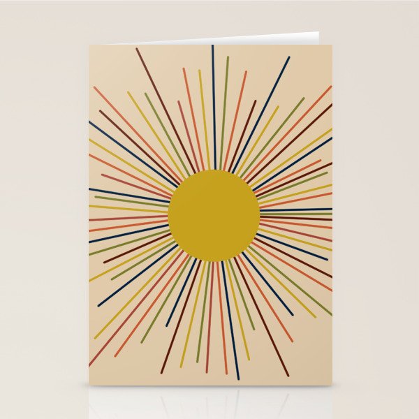 Mid-Century Modern Sunburst - Minimalist Abstract Sun in Mid Mod Mustard, Orange, Olive, Blue, and Beige Stationery Card Gallery Image 2