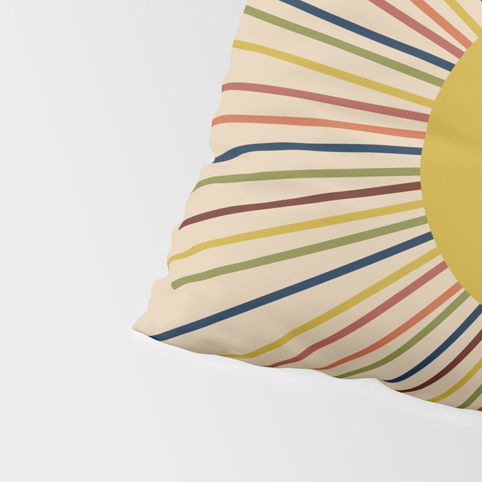Mid-Century Modern Sunburst - Minimalist Abstract Sun in Mid Mod Mustard, Orange, Olive, Blue, and Beige Pillow Sham Gallery Image 4