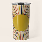 Mid-Century Modern Sunburst - Minimalist Abstract Sun in Mid Mod Mustard, Orange, Olive, Blue, and Beige Travel Mug Gallery Image 1