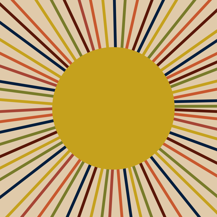 Mid-Century Modern Sunburst - Minimalist Abstract Sun in Mid Mod Mustard, Orange, Olive, Blue, and Beige Coffee Mug Gallery Image 2