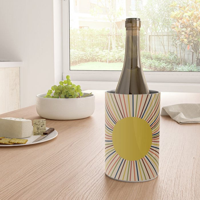 Mid-Century Modern Sunburst - Minimalist Abstract Sun in Mid Mod Mustard, Orange, Olive, Blue, and Beige Wine Chiller Gallery Image 4