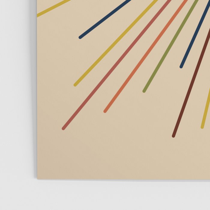 Mid-Century Modern Sunburst - Minimalist Abstract Sun in Mid Mod Mustard, Orange, Olive, Blue, and Beige Poster Gallery Image 3