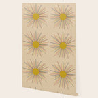 Mid-Century Modern Sunburst - Minimalist Abstract Sun in Mid Mod Mustard, Orange, Olive, Blue, and Beige Wallpaper Gallery Image 2