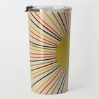 Mid-Century Modern Sunburst - Minimalist Abstract Sun in Mid Mod Mustard, Orange, Olive, Blue, and Beige Travel Mug Gallery Image 3