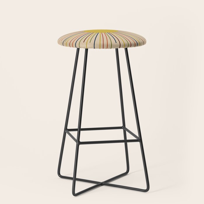 Mid-Century Modern Sunburst - Minimalist Abstract Sun in Mid Mod Mustard, Orange, Olive, Blue, and Beige Stool Gallery Image 1