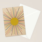 Mid-Century Modern Sunburst - Minimalist Abstract Sun in Mid Mod Mustard, Orange, Olive, Blue, and Beige Stationery Card Gallery Image 2