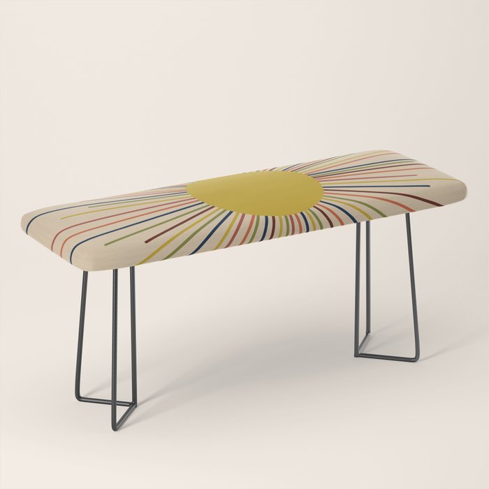 Mid-Century Modern Sunburst - Minimalist Abstract Sun in Mid Mod Mustard, Orange, Olive, Blue, and Beige Bench Gallery Image 1