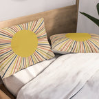 Mid-Century Modern Sunburst - Minimalist Abstract Sun in Mid Mod Mustard, Orange, Olive, Blue, and Beige Pillow Sham Gallery Image 2