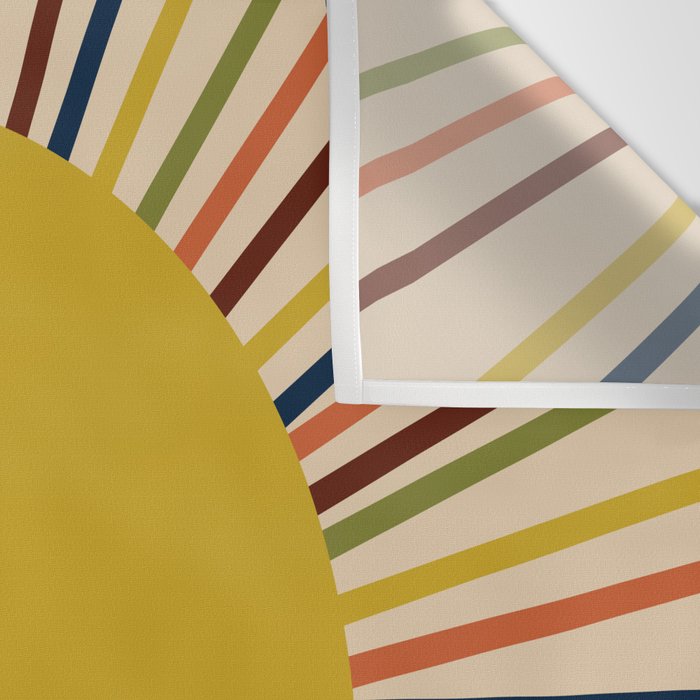 Mid-Century Modern Sunburst - Minimalist Abstract Sun in Mid Mod Mustard, Orange, Olive, Blue, and Beige Wall Tapestry Gallery Image 3