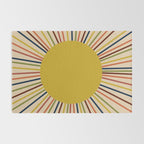 Mid-Century Modern Sunburst - Minimalist Abstract Sun in Mid Mod Mustard, Orange, Olive, Blue, and Beige Rug Gallery Image 2
