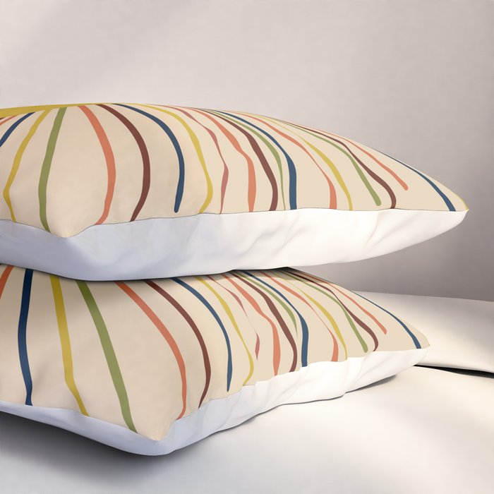 Mid-Century Modern Sunburst - Minimalist Abstract Sun in Mid Mod Mustard, Orange, Olive, Blue, and Beige Pillow Sham Gallery Image 3