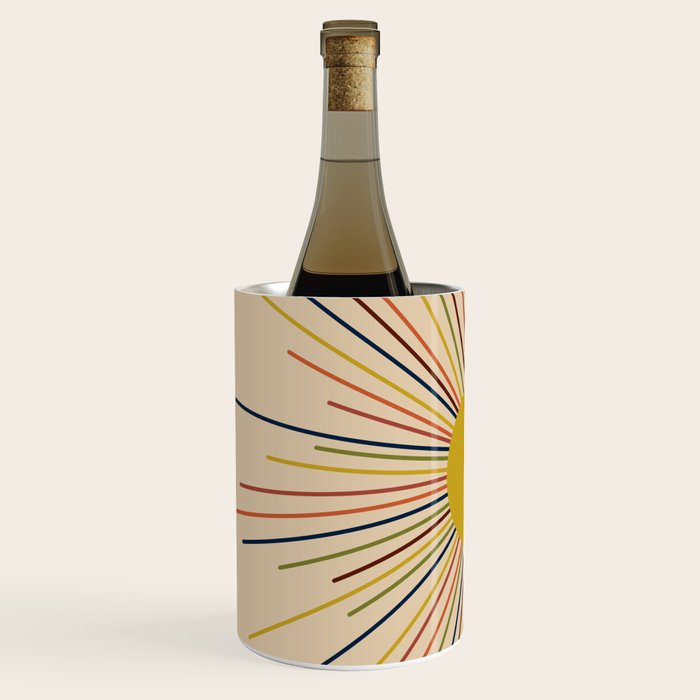 Mid-Century Modern Sunburst - Minimalist Abstract Sun in Mid Mod Mustard, Orange, Olive, Blue, and Beige Wine Chiller Gallery Image 2