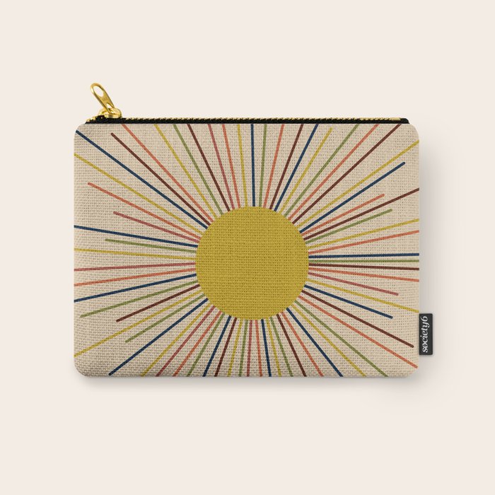 Mid-Century Modern Sunburst - Minimalist Abstract Sun in Mid Mod Mustard, Orange, Olive, Blue, and Beige Carry All Pouch Gallery Image 1