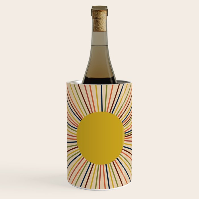 Mid-Century Modern Sunburst - Minimalist Abstract Sun in Mid Mod Mustard, Orange, Olive, Blue, and Beige Wine Chiller Gallery Image 1