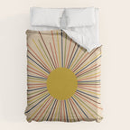 Mid-Century Modern Sunburst - Minimalist Abstract Sun in Mid Mod Mustard, Orange, Olive, Blue, and Beige Duvet Cover Gallery Image 6