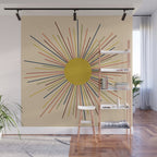 Mid-Century Modern Sunburst - Minimalist Abstract Sun in Mid Mod Mustard, Orange, Olive, Blue, and Beige Wall Mural Gallery Image 1