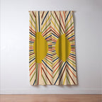 Mid-Century Modern Sunburst - Minimalist Abstract Sun in Mid Mod Mustard, Orange, Olive, Blue, and Beige Window Curtain Gallery Image 3