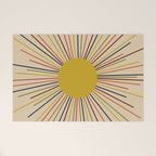 Mid-Century Modern Sunburst - Minimalist Abstract Sun in Mid Mod Mustard, Orange, Olive, Blue, and Beige Welcome Mat Gallery Image 1