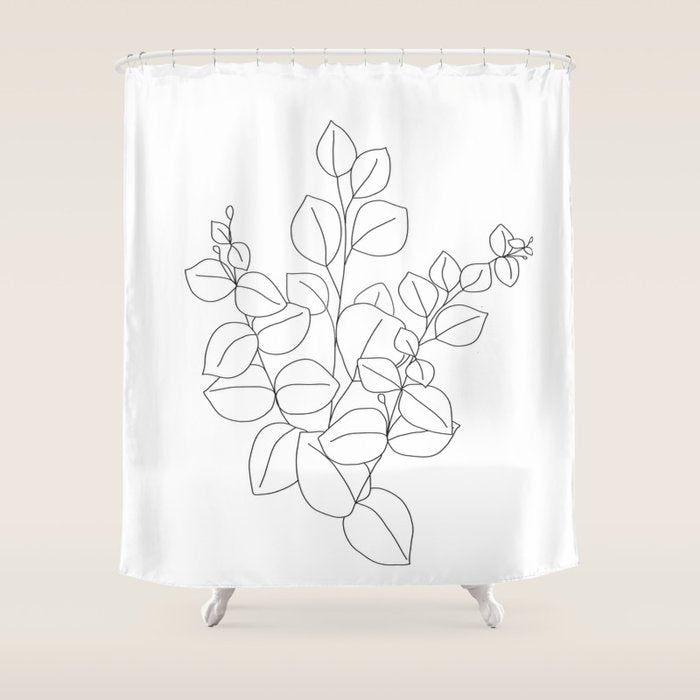 Minimalistic Eucalyptus  Line Art Shower Curtain Gallery Image 1