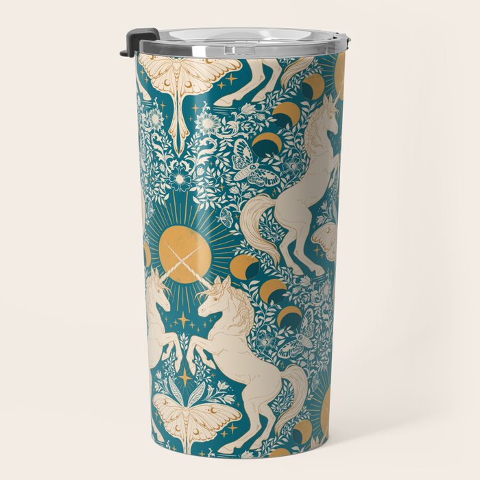 Celestial Unicorns In Turquoise and Gold Travel Mug Gallery Image 3